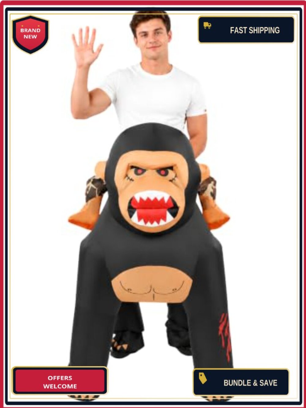 Inflatable Gorilla Costume Adult Ride-On Blow Up Suit Halloween